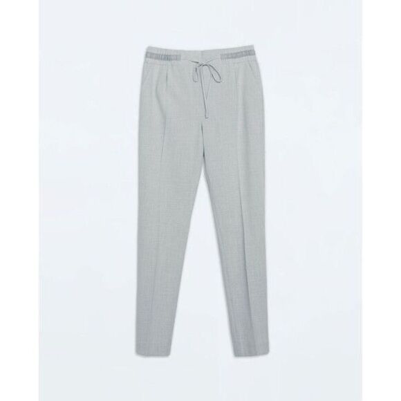 Zara Basic Drawstring Trousers Grey‎ Coquette Work Pants Bow Tie Front Career M - Picture 1 of 9